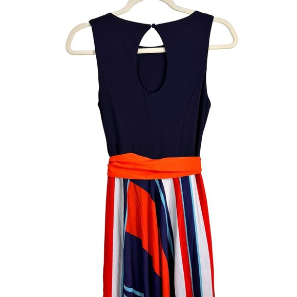 Eliza J Maxi Dress Women 6 Jersey Navy Red Scarf Geometric Sash Flowy A-Line - Picture 10 of 14